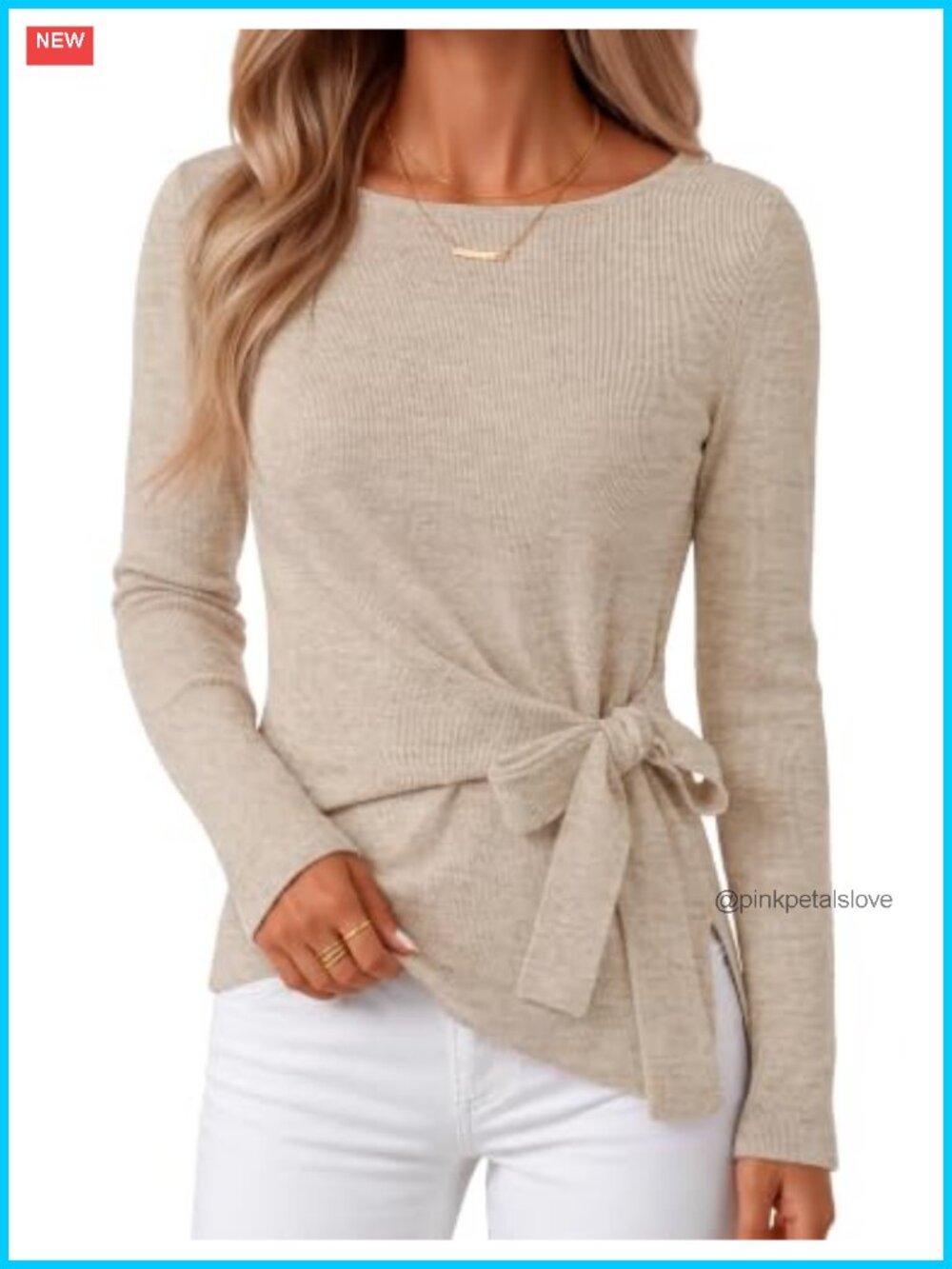Women's Tie Front Cinched Waist Lightweight Rib Knit Pullover Sweater